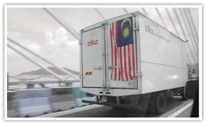 jalur_gemilang Malaysia\'s National flag festooned on the back of a lorry or truck