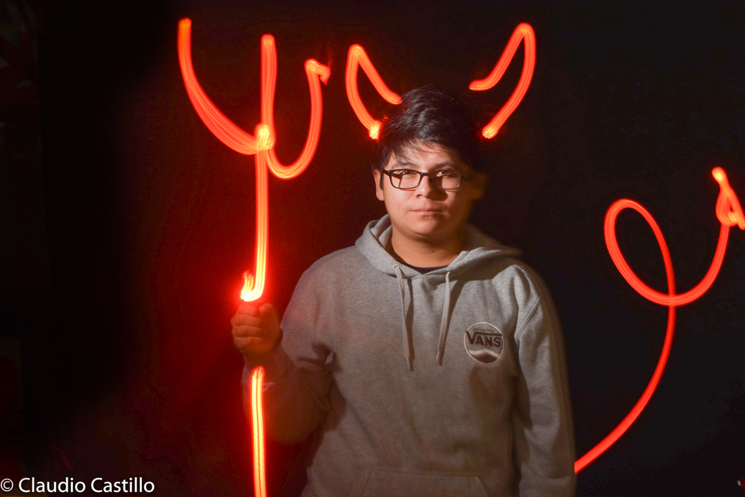 Claudio Castillo captures a classmate as the devil with light painting
